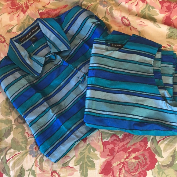 VINTAGE Josephine Chaus Size 12 10 RAW SILK Top+Shell Vivid Textured Stripe NEW - Picture 3 of 16